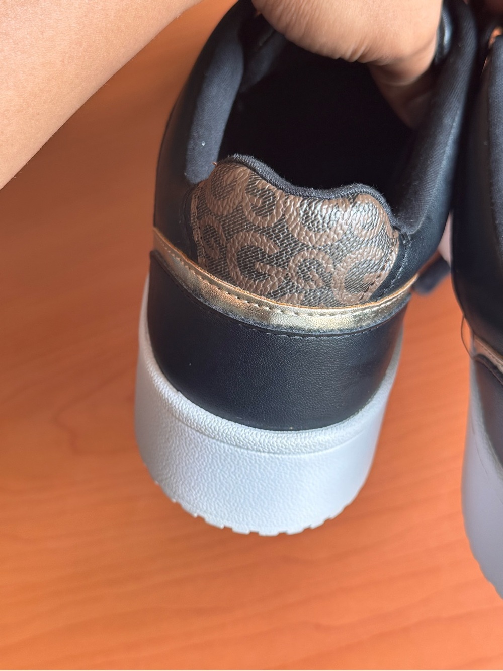 GBG Los Angeles Black Quilted Low-Top Sneakers with White Soles and Gold Accents - Picture 6 of 11